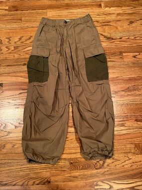 WOMENS ANTHROPOLOGIE OLIVE TWO TONE UTILITY CARGO PARACHUTE HIKING PANTS 27